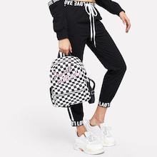 Shein Slogan Embroidery Gingham Backpack