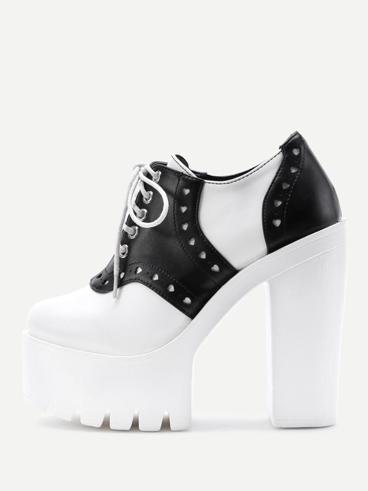 Shein Two Tone Cut Out Lace Up Pu Heels