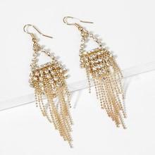 Shein Rhinestone Open Triangle Tassel Drop Earrings