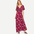 Shein Knot Front Slit Side Floral Maxi Dress