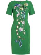 Shein Green Round Neck Short Sleeve Embroidered Dress