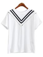 Shein White Short Sleeve Contrast Stripe T-shirt