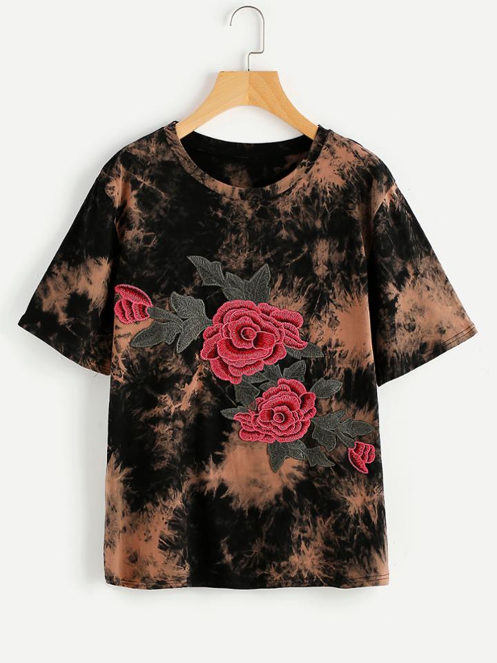 Shein Tie Dye Embroidered Tee