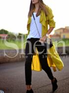 Shein Yellow Long Sleeve Pockets Trench Coat