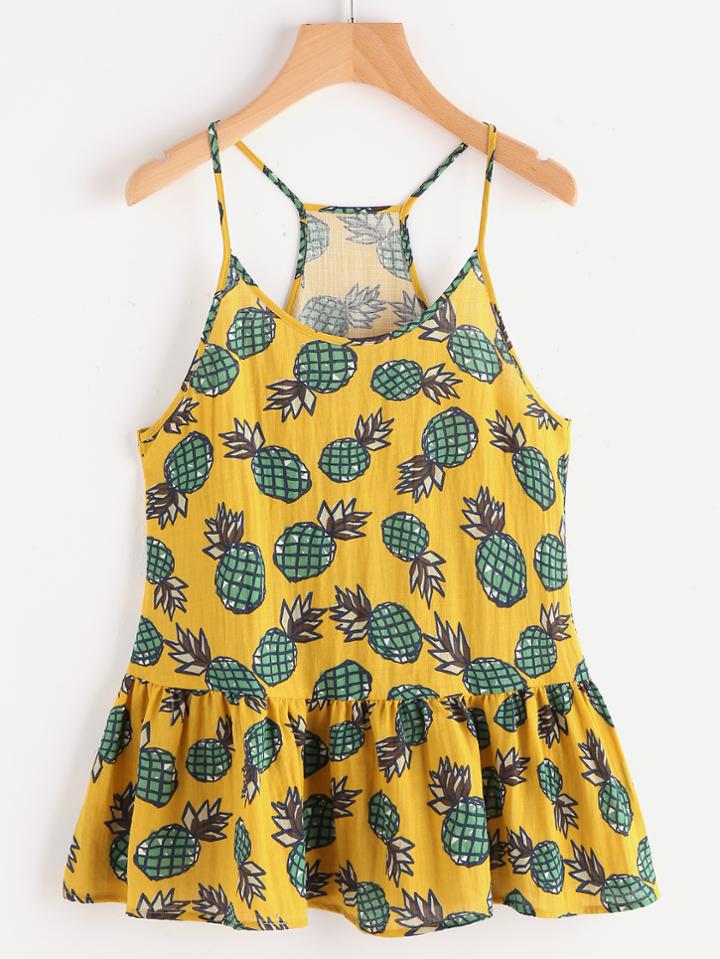 Shein Allover Pineapple Print Racerback Tiered Hem Cami Top