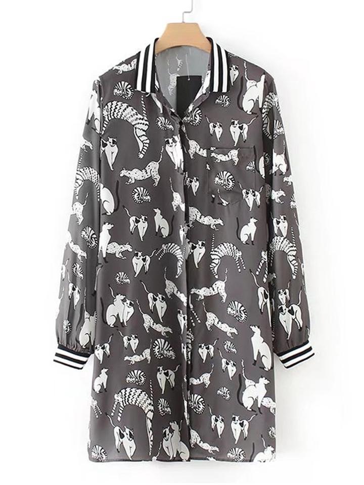 Shein Animal Print Striped Trim Shirt Dress