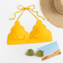 Shein Scalloped Trim Solid Bikini Top