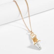 Shein Marble Pattern & Square Pendant Necklace