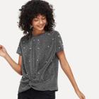 Shein Pearl Beading Twist Hem Glitter Tee