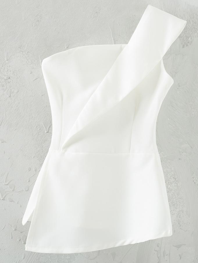 Shein White Zipper Bandeau One Shoulder Top