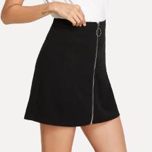 Shein O-ring Zipper Up Front Skirt