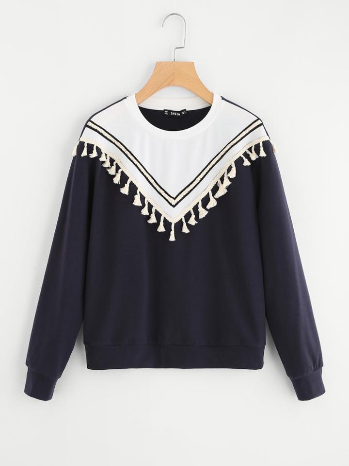 Shein Tassel And Braided Patch Front Sweatshirt