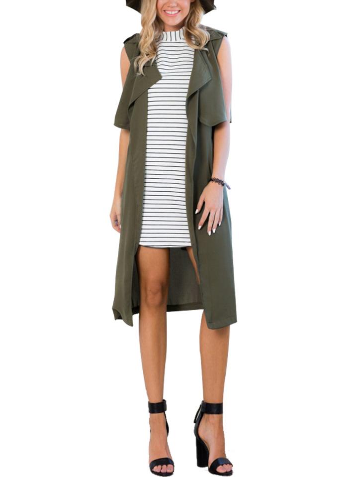 Shein Army Green Sleeveless Epaulet Trench Coat