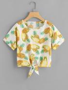 Shein Pineapple Print Tie Hem Top