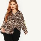 Shein Plus Pocket Patched Leopard Print Shirt