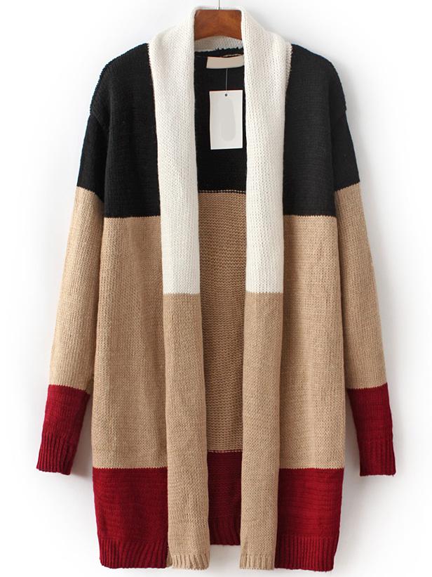 Shein Multicolor Color Block Open Front Sweater Coat