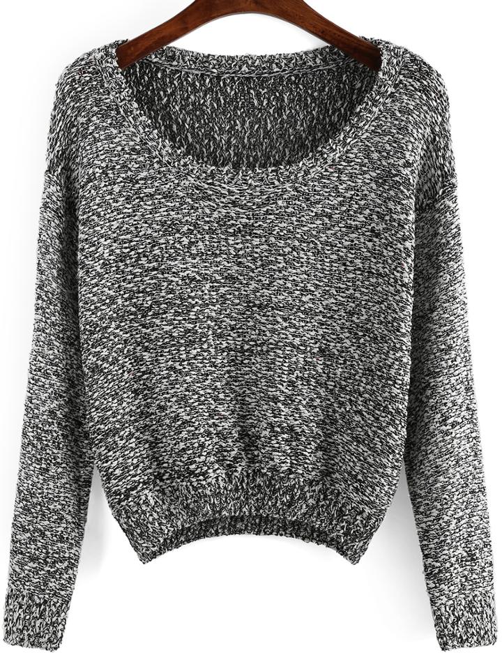 Shein Black Long Sleeve Sequined Crop Sweater