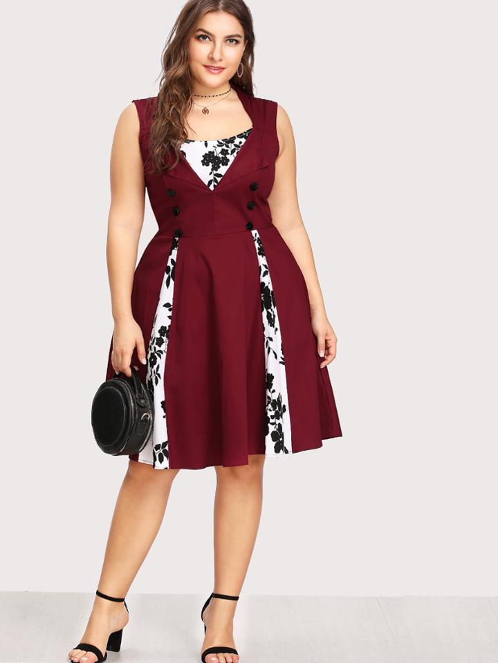 Shein Contrast Panel Fold Over Detail Dress