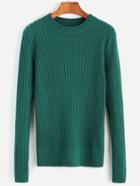 Shein Green Ribbed Knit Slim Fit Sweater