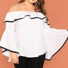 Shein Plus Contrast Binding Flounce Bardot Top