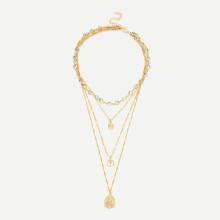 Shein Round Pendant Layered Chain Necklace With Crystal