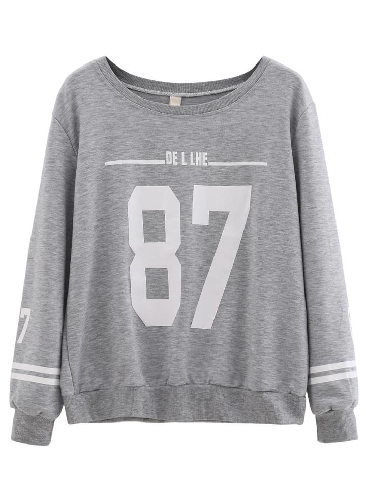 Shein Grey Varsity Print Sweatshirt