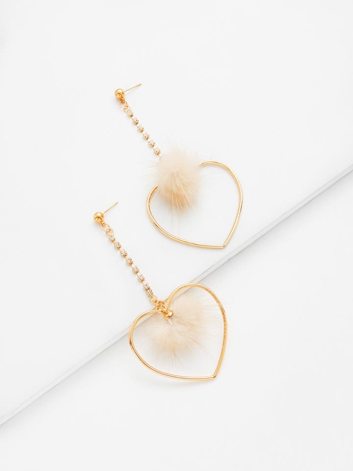 Shein Heart & Pom Pom Design Drop Earrings