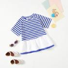 Shein Girls Lace Trim Contrast Ruffle Hem Striped T-shirt
