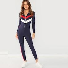 Shein Zipper Front Striped Jumpsuit
