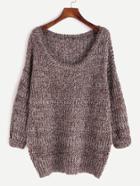 Shein Brown Marled Knit Scoop Neck Sweater