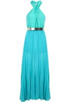 Shein Turquoise Porm Infinity Halter Sleeveless Modest Pleated Chiffon Dress