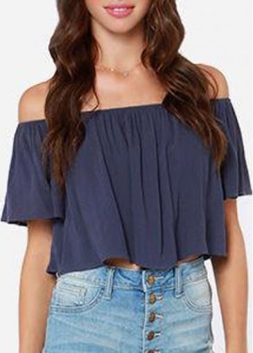 Rosewe Fascinating Blue Short Sleeve Boat Neck T Shirt