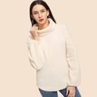 Shein High Neck Solid Teddy Sweatshirt