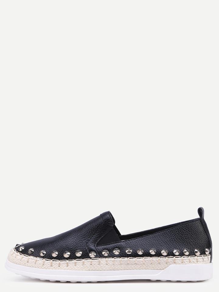 Shein Black Round Toe Flatform Studded Slip-on Sneakers