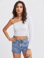 Shein One Shoulder Ribbed Crop Tee