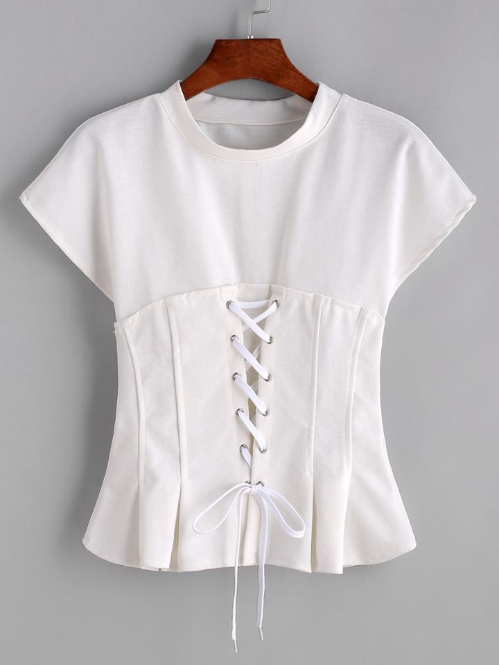 Shein Lace Up Front Knitted T-shirt