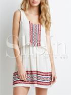 Shein White Broderie Sleeveless Geometric Embroidered Dress