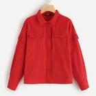 Shein Frill Trim Flap Pocket Buttoned Jacket