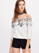 Shein Hollow Out Crochet Trim Off Shoulder Top