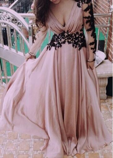 Rosewe Lace Splicing V Neck Apricot Maxi Dress