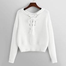 Shein Grommet Lace Up Solid Sweater