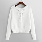 Shein Grommet Lace Up Solid Sweater