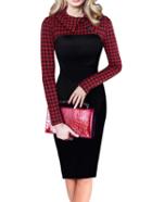 Shein Black Red Lapel Houndstooth Buttons Dress