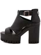 Shein Black Pu Ankle Strap Zipper Chunky Sandals