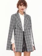 Shein Black And White Plaid Double Breasted Cape Blazer