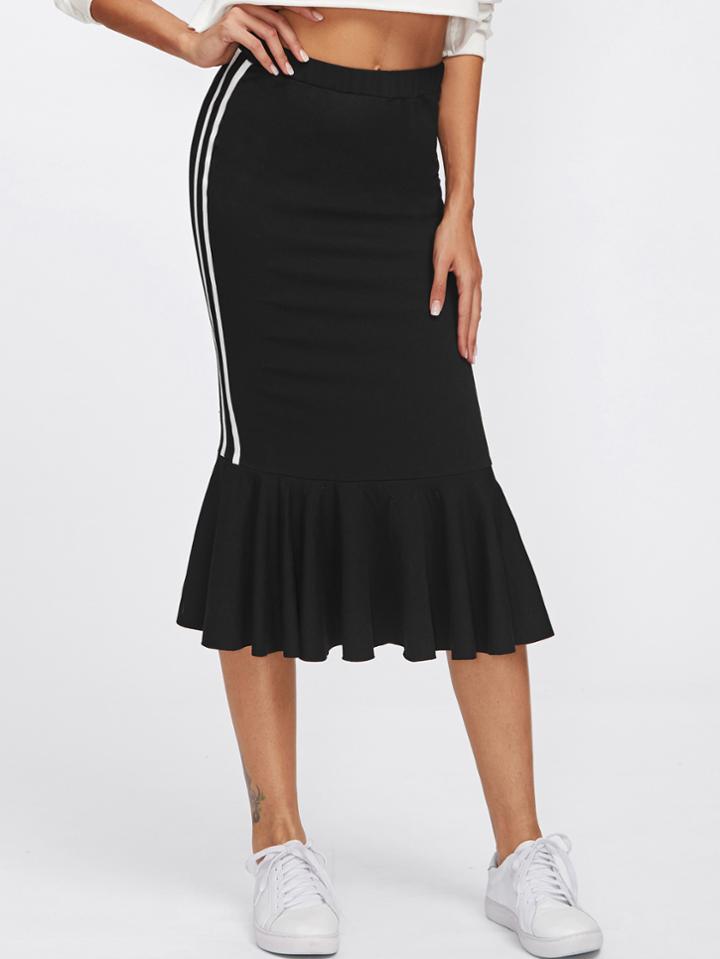 Shein Striped Sideseam Ruffle Hem Jersey Skirt