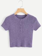 Shein Button Front Crop Ribbed Tee