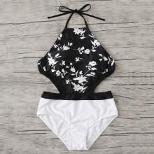 Shein Plus Flower Print Open Back Swimsuit