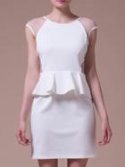 Shein White Cap Sleeve Peplum Contrast Gauze Sheath Dress