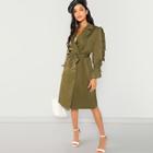 Shein Ruffle Trim Belted Trench Coat